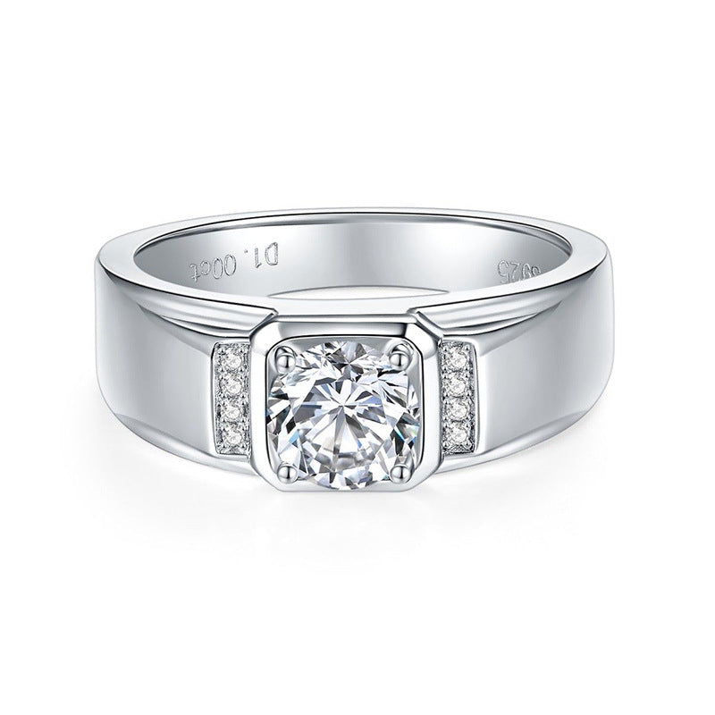 1CT Moissanite Round Cut Engagement Ring For Men in Sterling Silver Shineofidamond