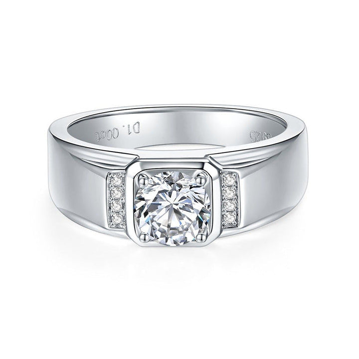 1CT Moissanite Round Cut Engagement Ring For Men in Sterling Silver Shineofidamond