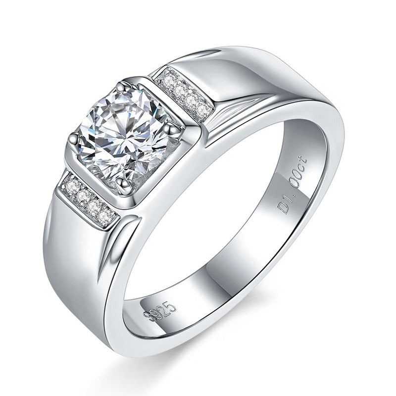 1CT Moissanite Round Cut Engagement Ring For Men in Sterling Silver Shineofidamond