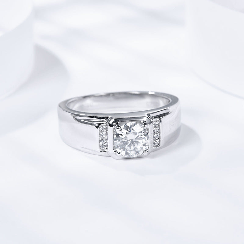 1CT Moissanite Round Cut Engagement Ring For Men in Sterling Silver Shineofidamond