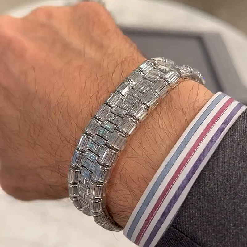 Men’s Triple Row Lux Design Baguette-Cut Iced Out Tennis Bracelet hot