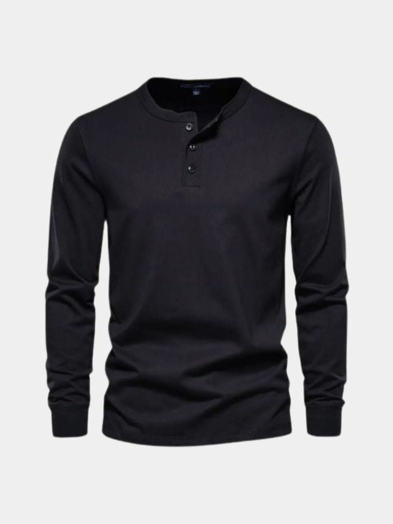 Minimalist Henley Neck Long Sleeve T-Shirt - Casa  Laro CASA LARO