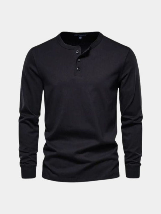 Minimalist Henley Neck Long Sleeve T-Shirt - Casa  Laro CASA LARO