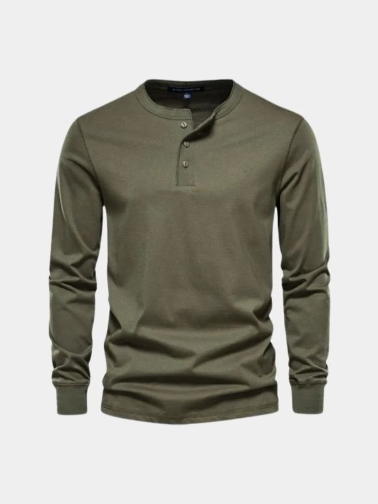 Minimalist Henley Neck Long Sleeve T-Shirt - Casa  Laro CASA LARO