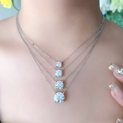 Moissanite Classic 4 Prong Round Cut Sterling Silver Pendant Necklace Shineofidamond