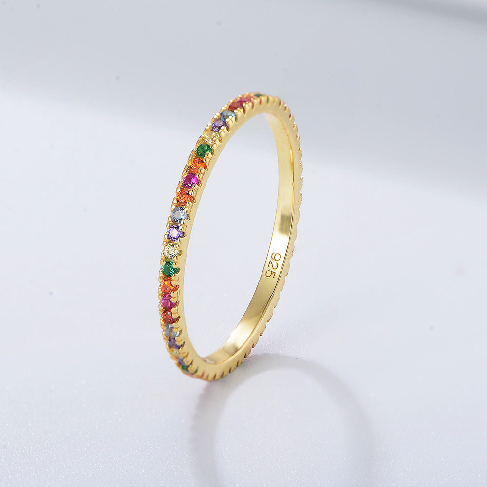 Golden Tone Multi-Color Eternity Band Stackable Ring shine of diamond