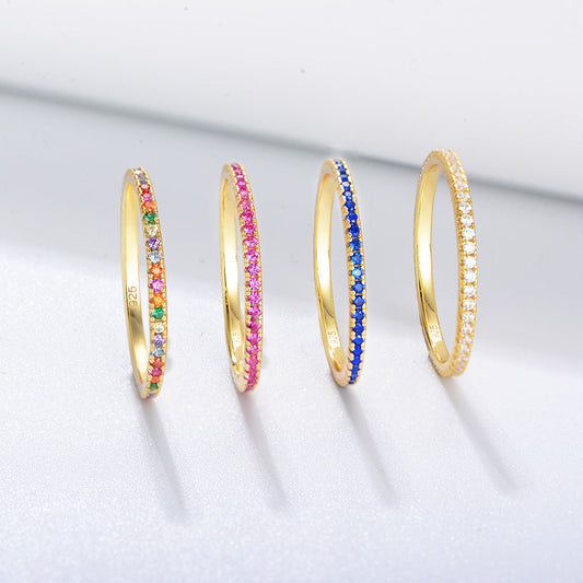 Golden Tone Multi-Color Eternity Band Stackable Ring shine of diamond