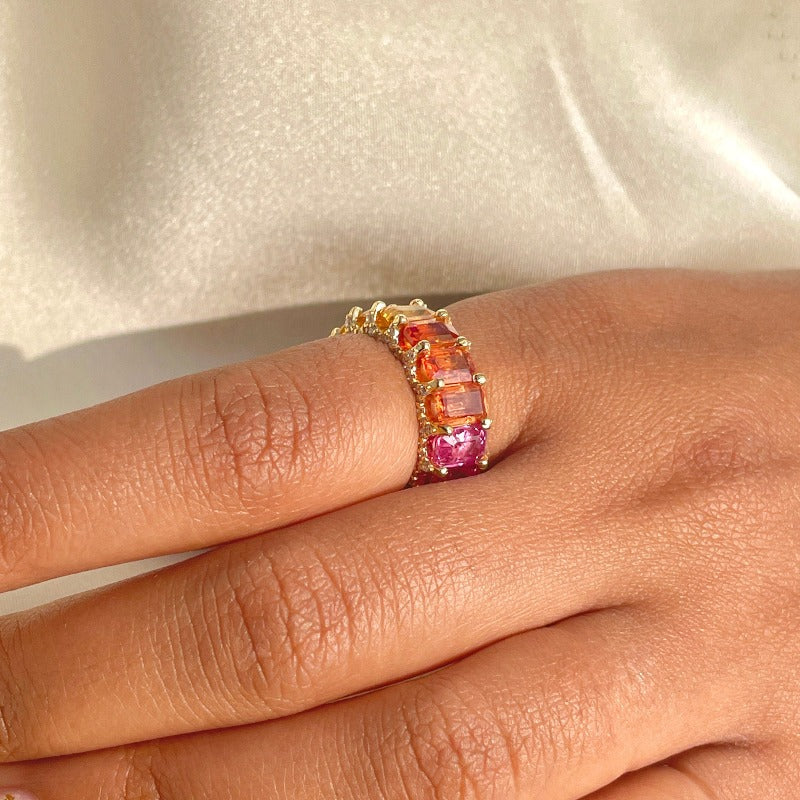 Rainbow Multicolor Eternity Band Ring shine of diamond