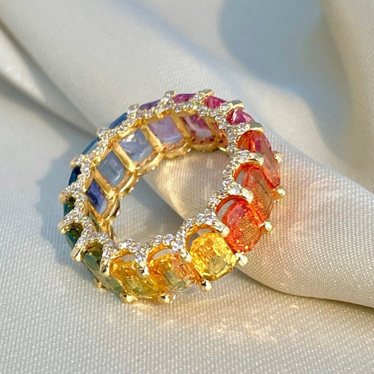 Rainbow Multicolor Eternity Band Ring shine of diamond