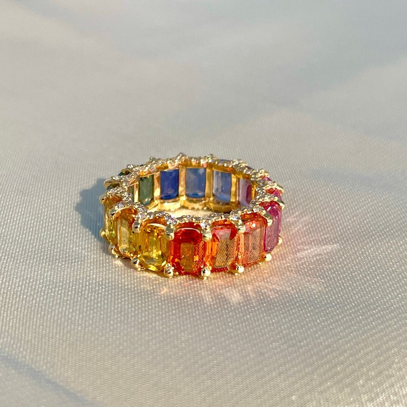 Rainbow Multicolor Eternity Band Ring shine of diamond