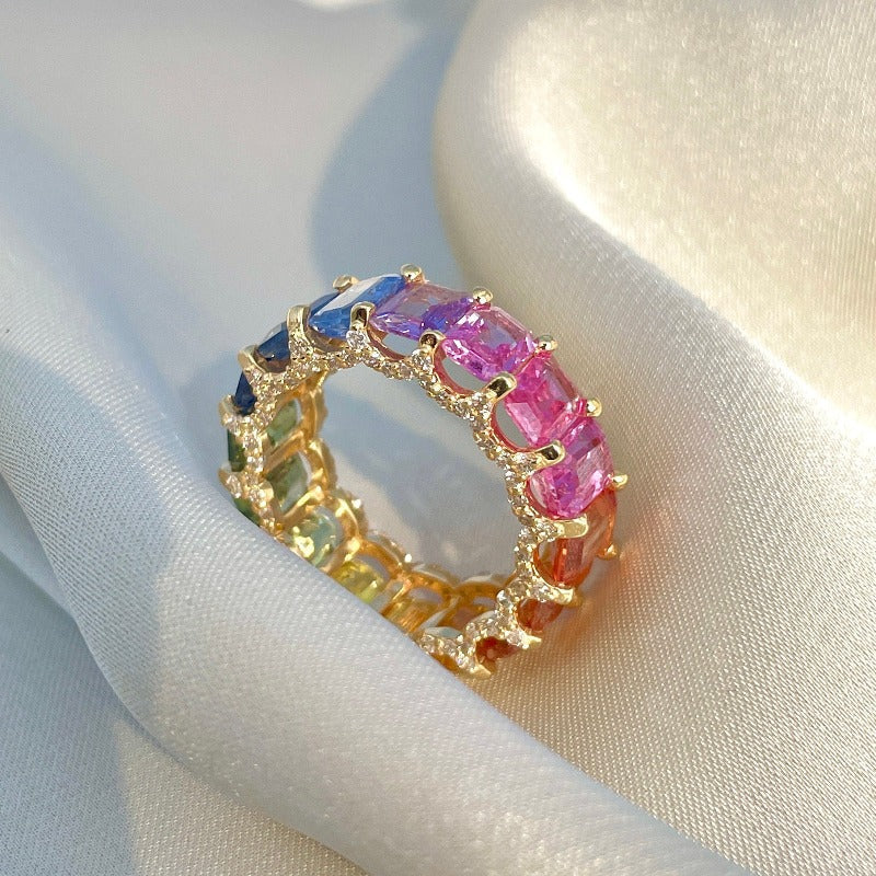 Rainbow Multicolor Eternity Band Ring shine of diamond