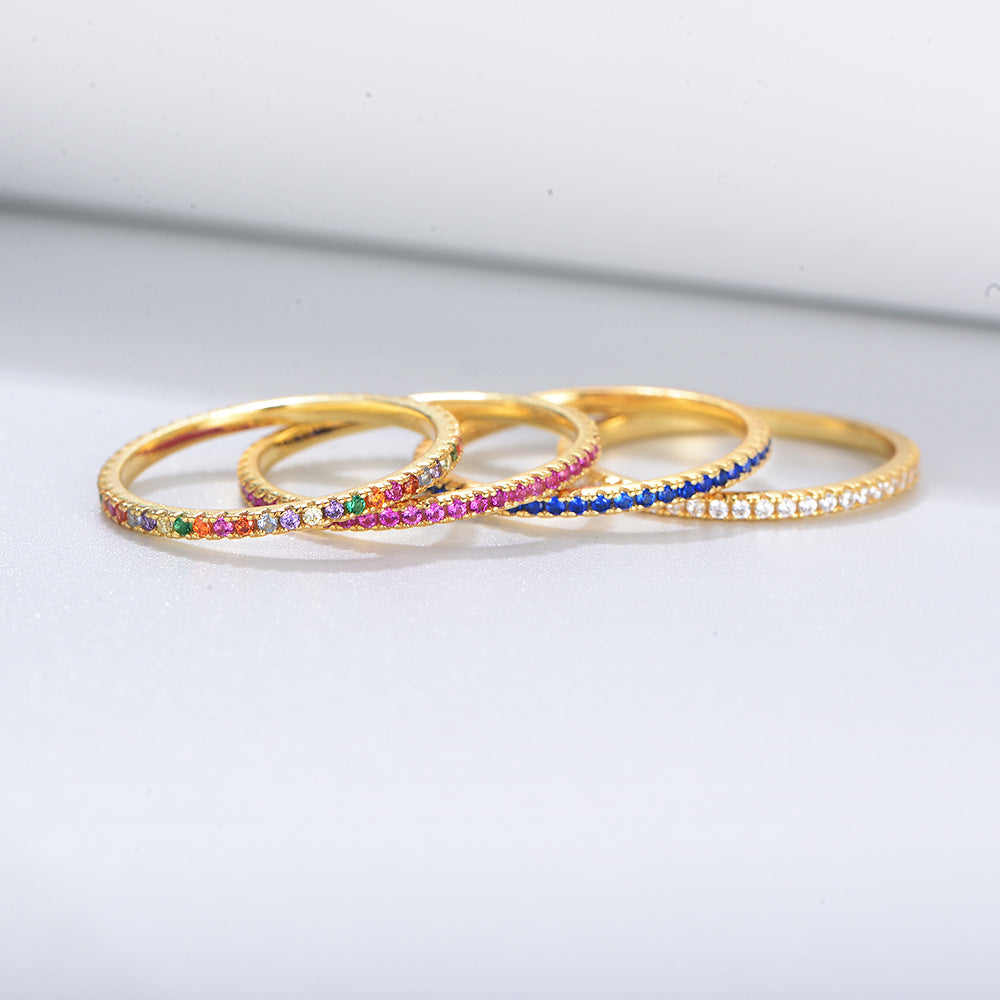 Golden Tone Multi-Color Eternity Band Stackable Ring shine of diamond
