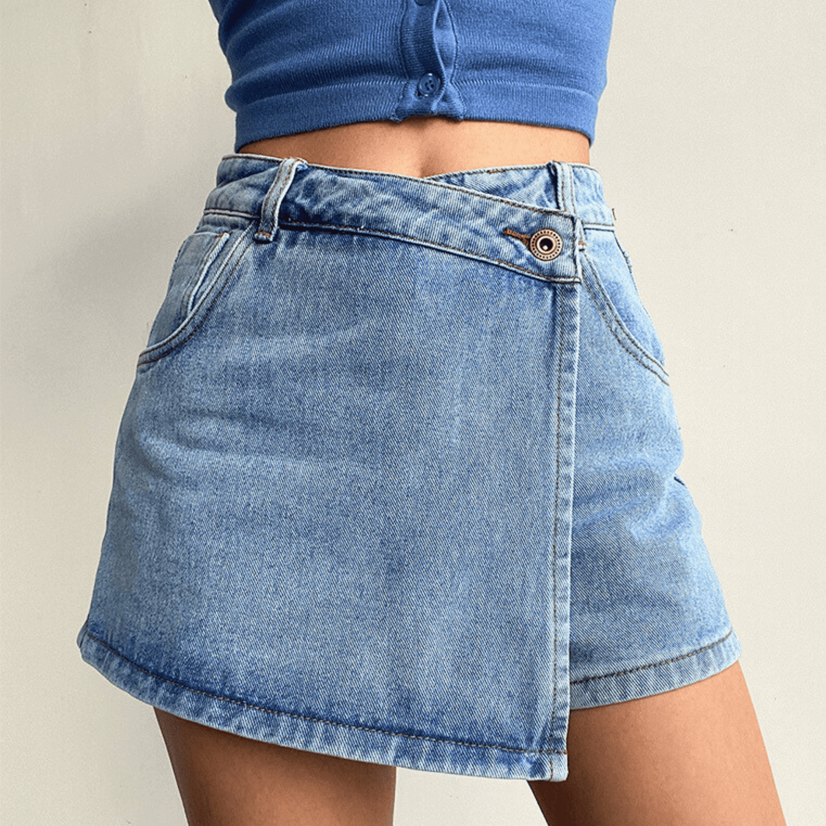 High-Waist Denim Mini - Skort