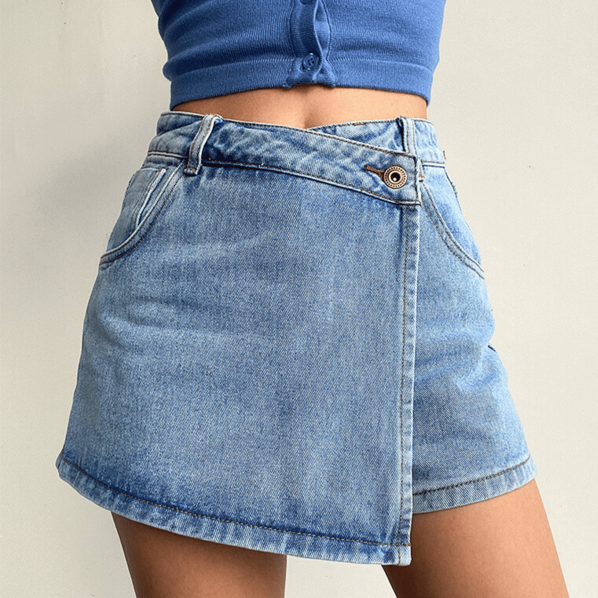High-Waist Denim Mini - Skort