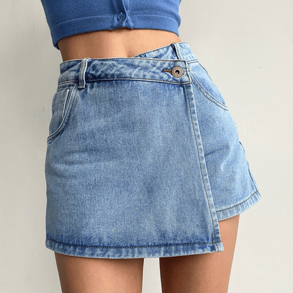 High-Waist Denim Mini - Skort