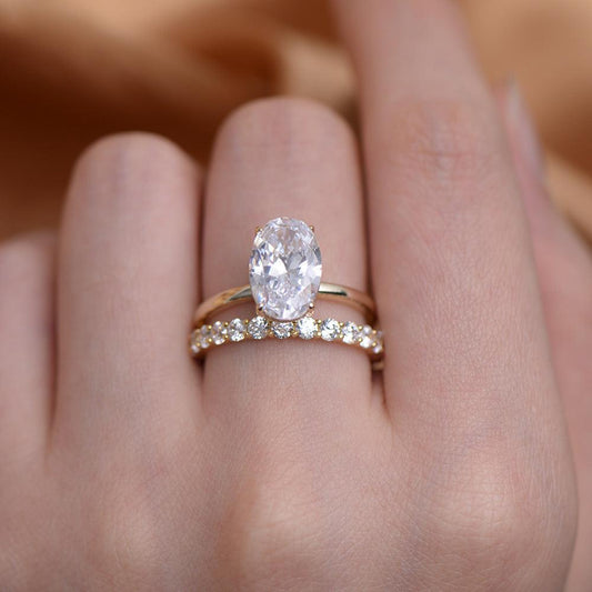 Sale | 2pcs Solitaire Oval Cut Gold Stone Bridal Set Rings in Sterling Silver shineofdiamond