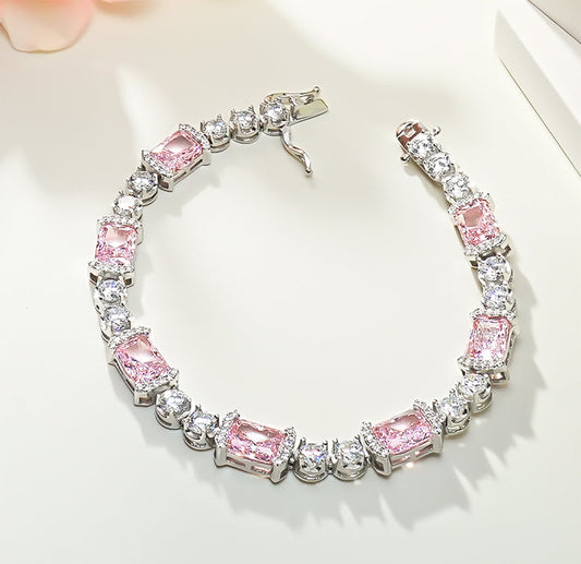 Radiant Cut Pink Gemstone Tennis Bracelet in Sterling Silver Shineofdiamond