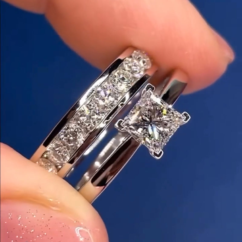 2Pcs Princess Cut  Bridal Set in Sterling Silver shineofdiamond