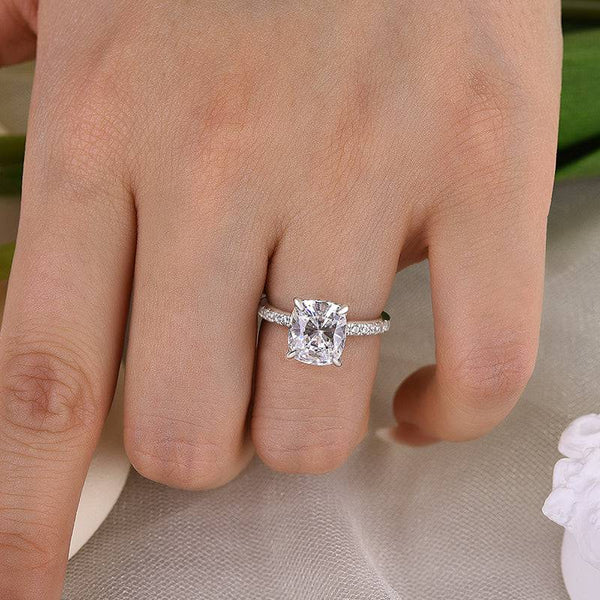 Classic 4 Prong Cushion Cut Engagement Ring In Sterling Silver Shineofdiamond