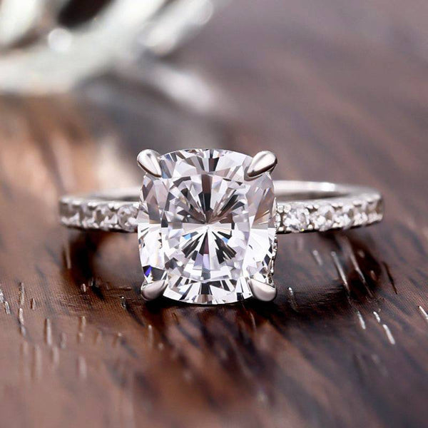 Classic 4 Prong Cushion Cut Engagement Ring In Sterling Silver Shineofdiamond