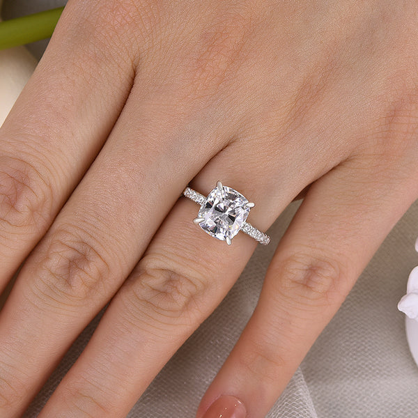 Classic 4 Prong Cushion Cut Engagement Ring In Sterling Silver Shineofdiamond