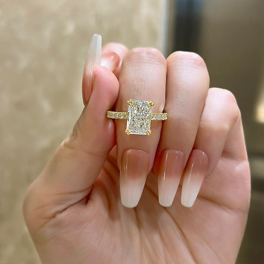 Solitaire Radiant Cut Gold Half Eternity Engagement Ring Shineofdiamond