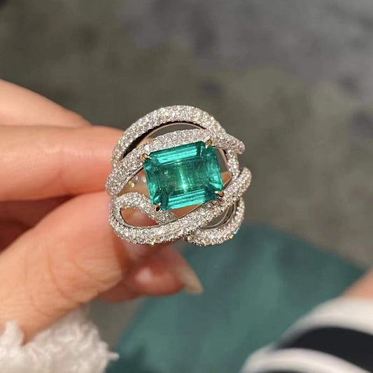 Luxury Pave Emerald Cut Ring in Sterling Silver Shineofidamond
