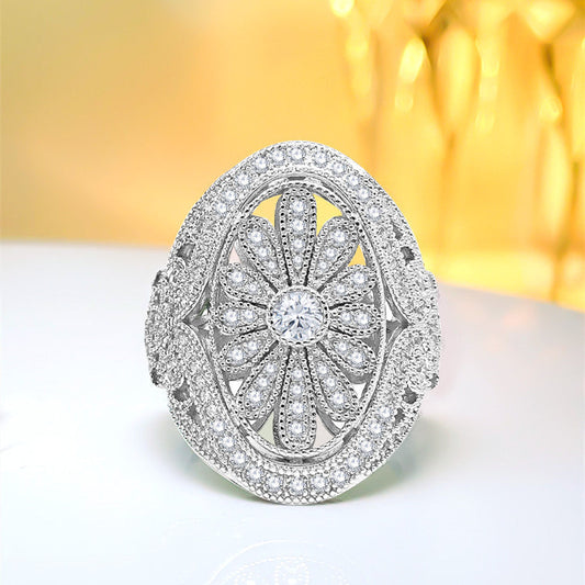 Vintage Daisy Design Luxury Ring in Sterling Silver Shineofdiamond