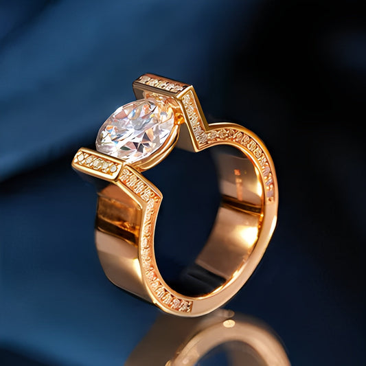 Round Cut Rose Golden Tension-set  Engagement Ring hot