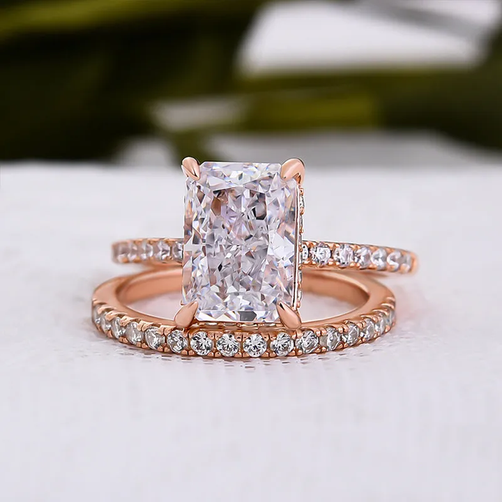 2PCS Radiant Cut Engagement Ring Set In Sterling Silver Shineofdiamond