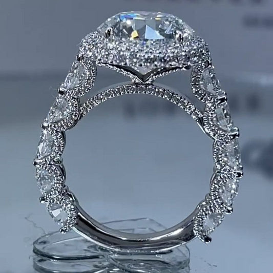 Double Halo Round Cut Engagement Ring in Sterling Silver shineofdiamond