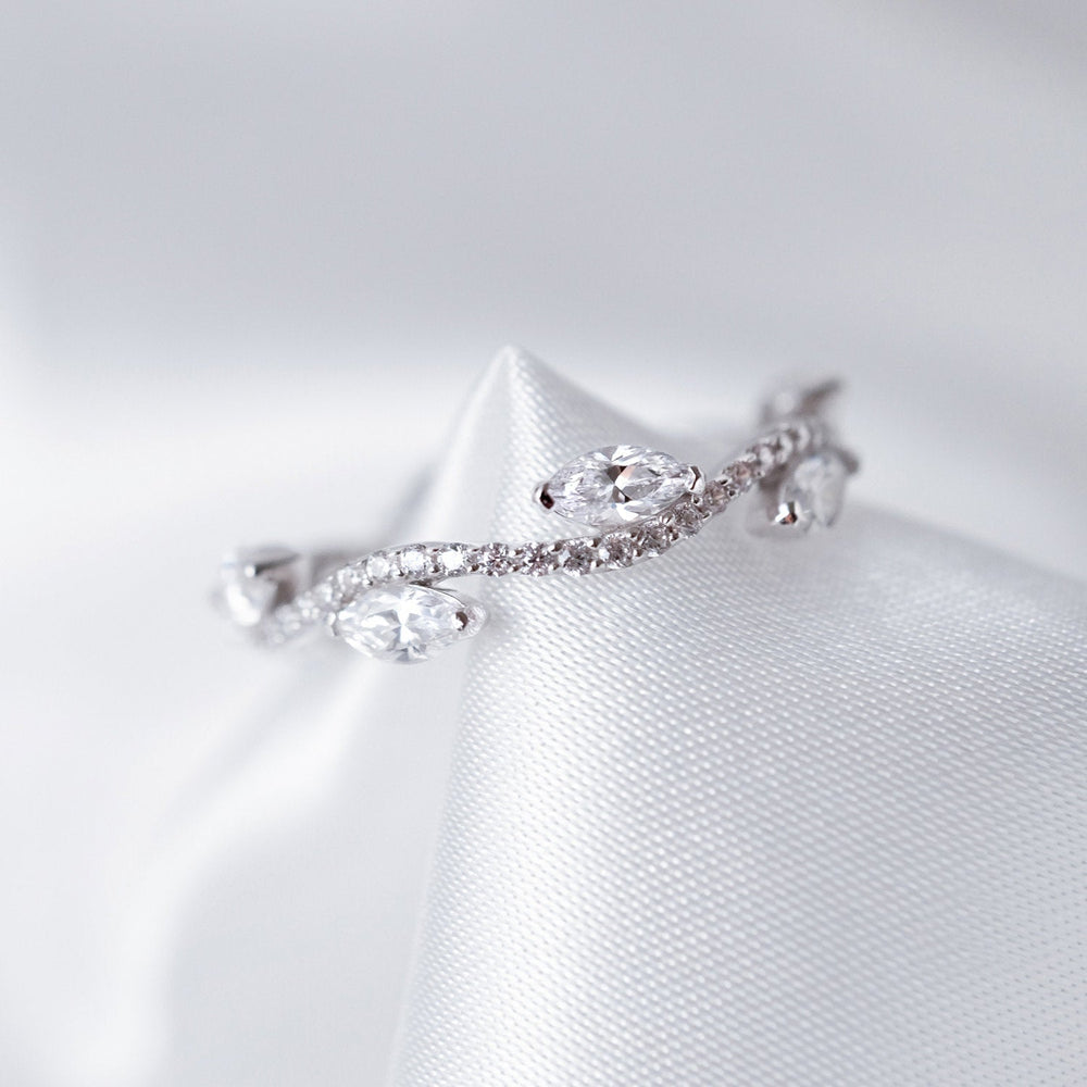 Marquise Cut Dainty Leaf & Vine Wedding Band Eternity Ring Shineofdiamond