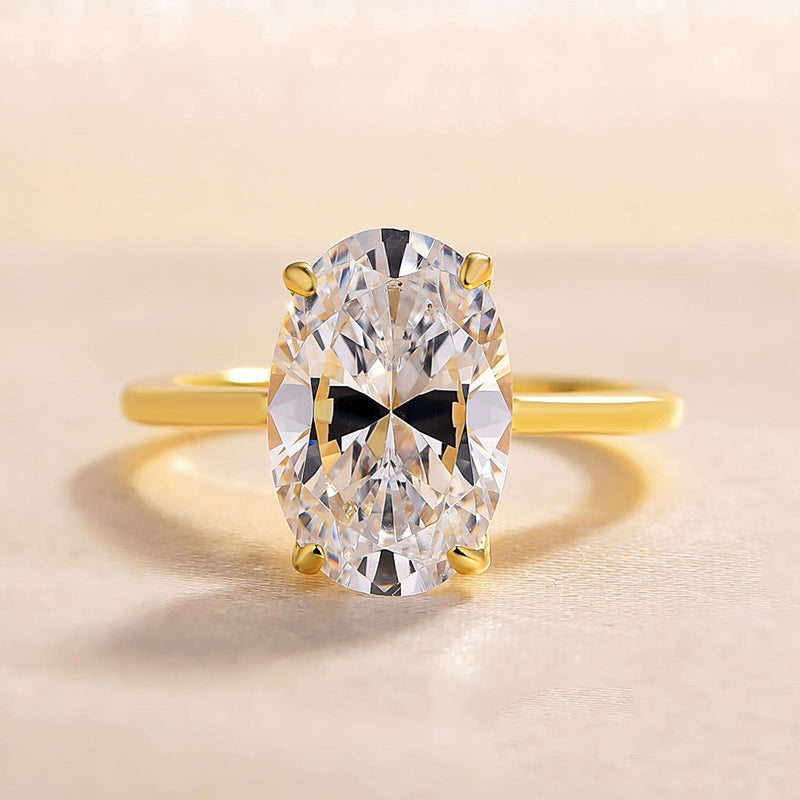 Oval Cut Solitaire Golden Color Engagement Ring In Sterling Silver Shineofdiamond