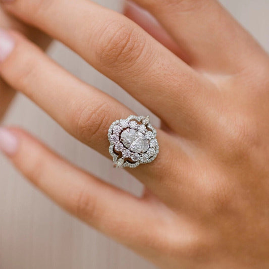 4.0 CT Oval Cut Halo Beautiful Engagement Wedding Ring In 925 Silver Shineofidamond