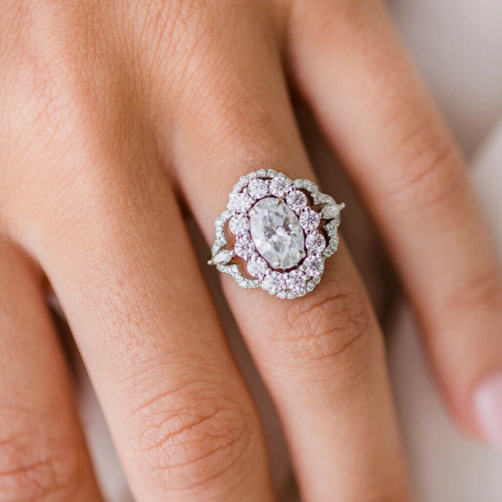 4.0 CT Oval Cut Halo Beautiful Engagement Wedding Ring In 925 Silver ...