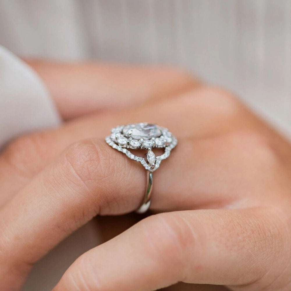 4.0 CT Oval Cut Halo Beautiful Engagement Wedding Ring In 925 Silver Shineofidamond