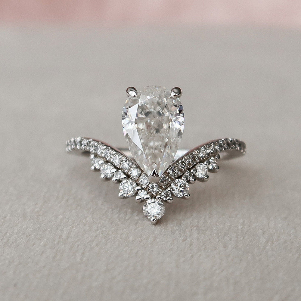 Pear Cut Teardrop Chevron Moissanite Ring Engagement Ring in Sterling Silver Shineofdiamond