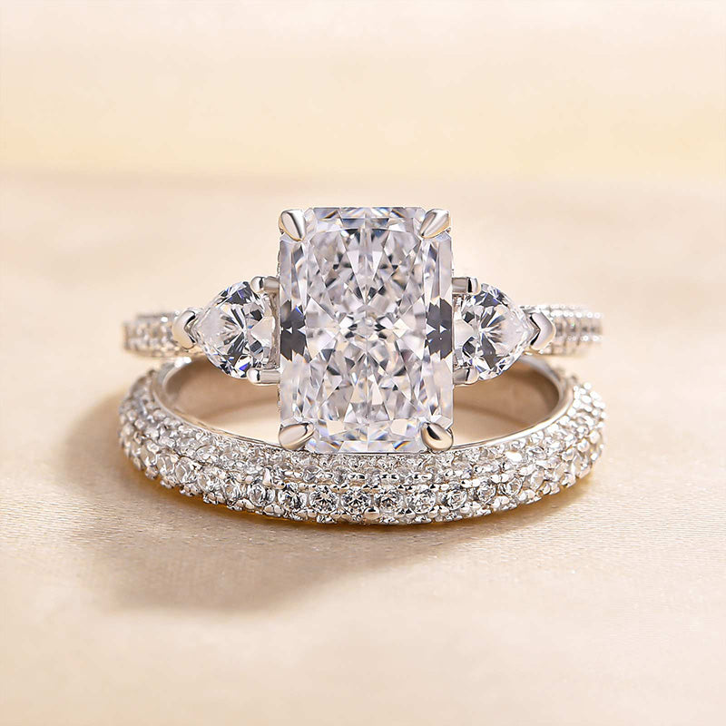 2 pcs Radiant Cut Three Stone Wedding Ring Bridal Set In Sterling Silver Shineofdiamond