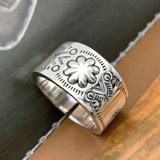 Vintage Carved Flower Adjustable Band S925 Sterling Silver Shineofdiamond