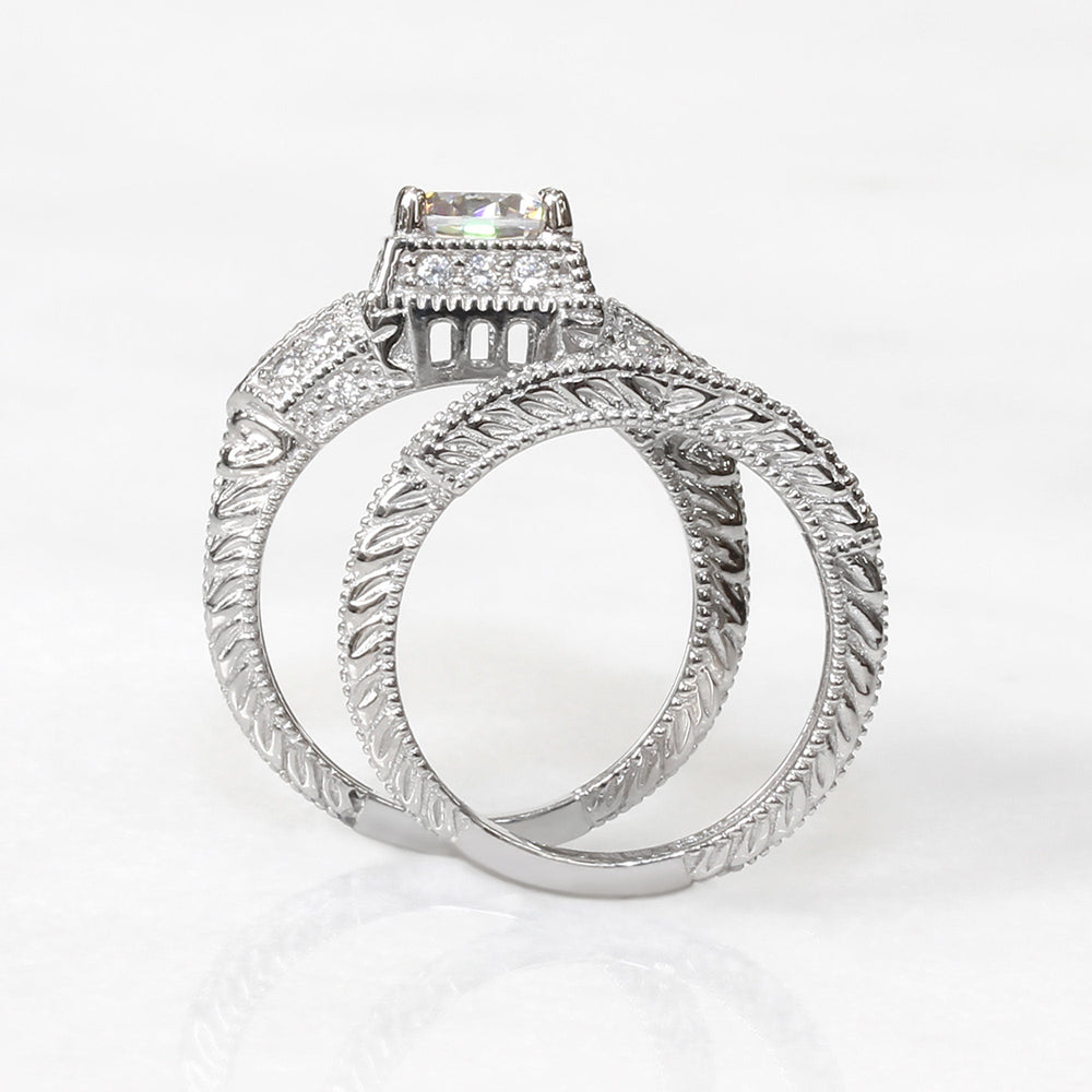 1.25 CT Round Cut Bold Vintage Bridal Ring Set in Sterling Silver Shineofdiamond