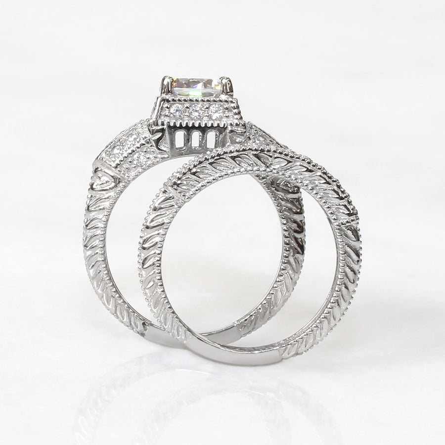 1.25 CT Round Cut Bold Vintage Bridal Ring Set in Sterling Silver Shineofdiamond