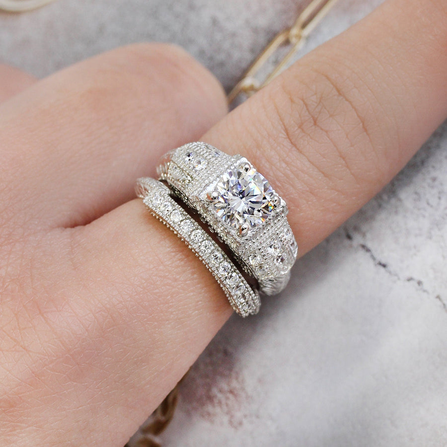1.25 CT Round Cut Bold Vintage Bridal Ring Set in Sterling Silver Shineofdiamond