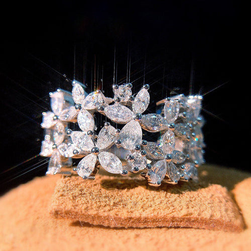 Marquise & Pear Cut Four-leaf Flower Wedding Band Split Shank in Sterling Silver Shineofidamond