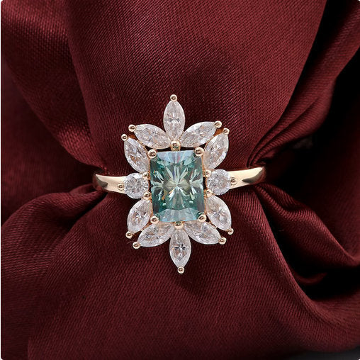 Blue Radiant Cut Engagement Ring in Sterling Silver with Marquise Cluster Side Stone Shineofdiamond