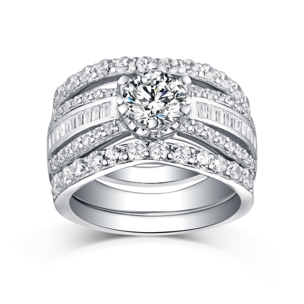 3PCS 1.6CT Round Cut Bridal Ring Set In Sterling Silver shine of diamond