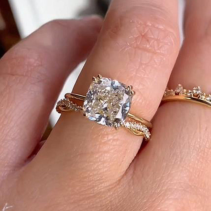 2pcs Cushion Cut Twisted Bridal Ring Set In Sterling Silver Shineofdiamond