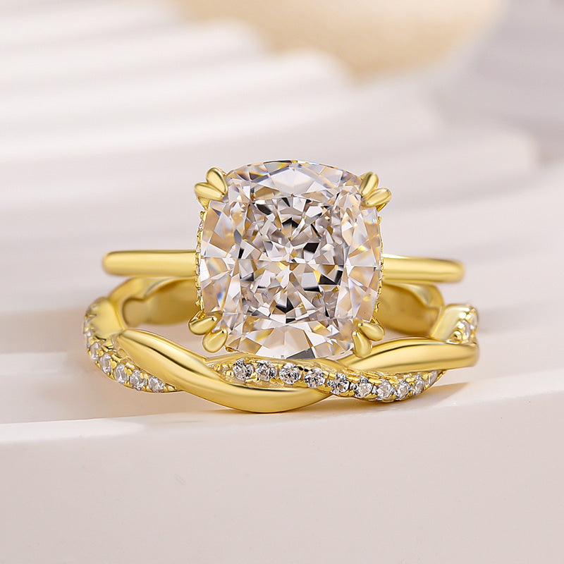 2pcs Cushion Cut Twisted Bridal Ring Set In Sterling Silver Shineofdiamond