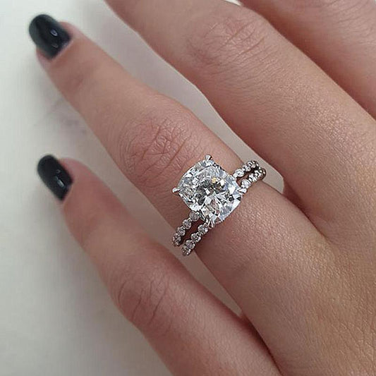 4.0CT Cushion Cut Bridal Ring Set In Sterling Silver Shineofdiamond