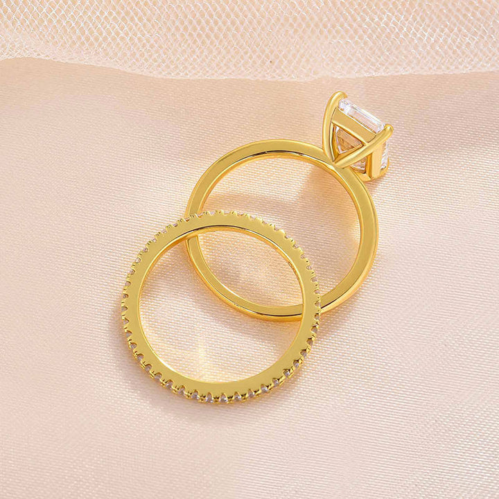2pcs Gold Tone Emerald Cut Bridal Set Ring In Sterling Silver Shineofdiamond