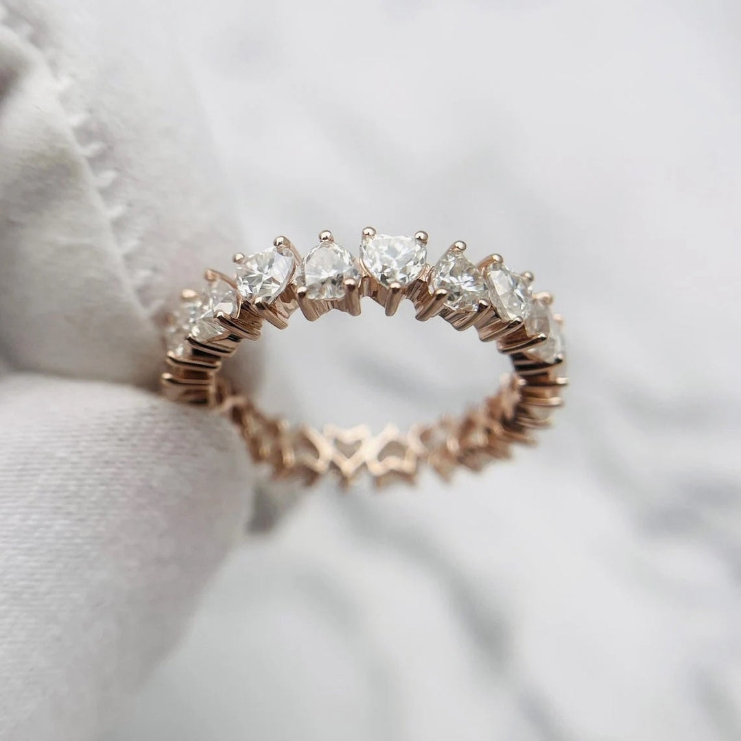 Heart Shape Wedding Band Eternity Ring in Sterling Silver Shineofdiamond